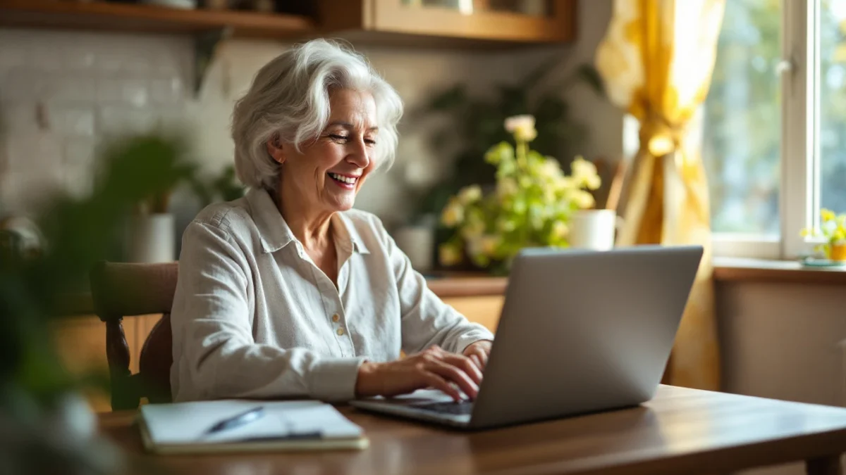 A senior woman planning her household budget on a laptop at home